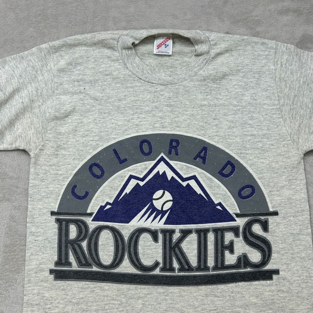 Vintage Jerzees T-Shirt Men Medium Gray Colorado Rockies Graphic MLB Made In USA - Picture 2 of 8